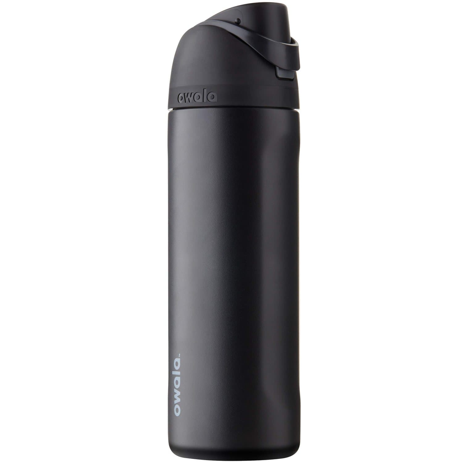 Black Owala FreeSip 24 oz bottle with a teal lid and carry loop