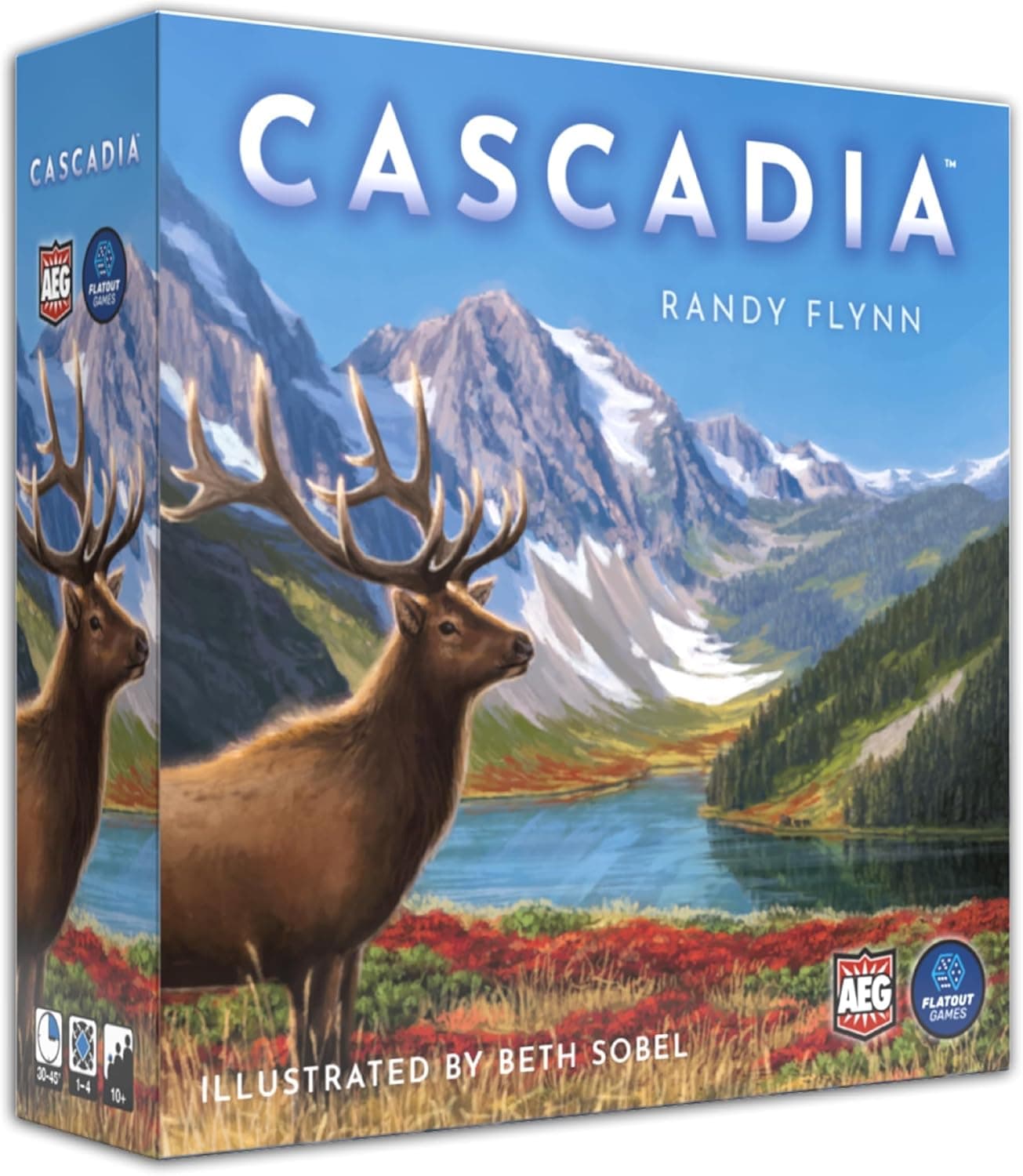 Cascadia board game box showing a Pacific Northwest landscape