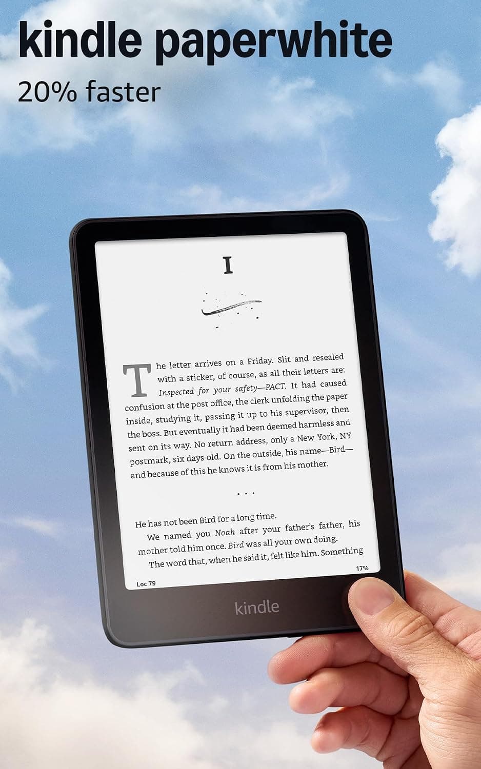 Kindle Paperwhite e-reader in black, front view