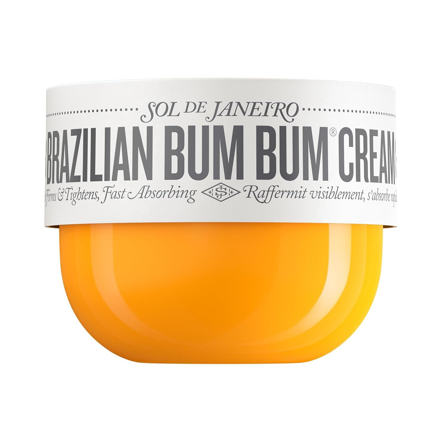 Sol de Janeiro Brazilian Bum Bum Cream in the orange jar with a black lid