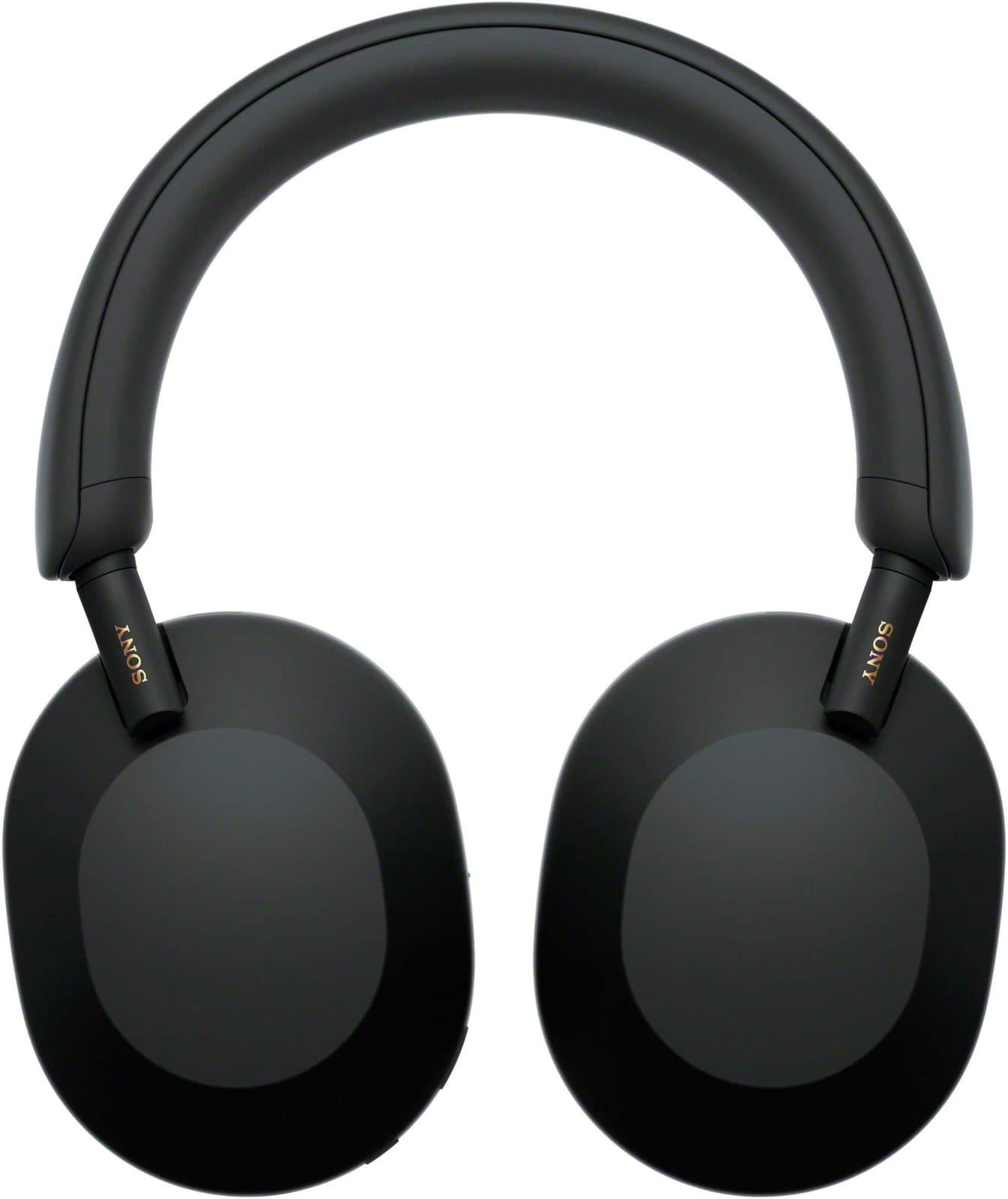 Black Sony WH-1000XM5 over-ear headphones on a white background