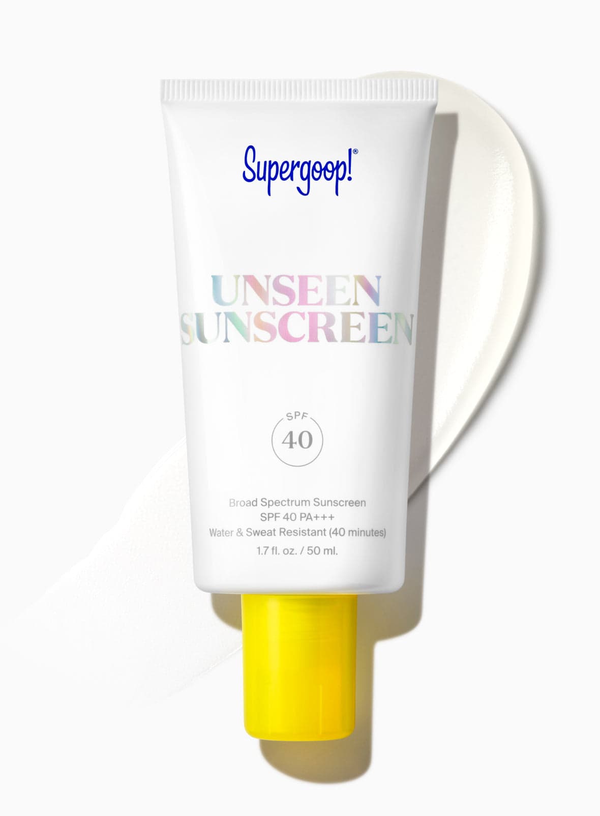 Peach tube of Supergoop Unseen Sunscreen SPF 40, 1.7 fl oz