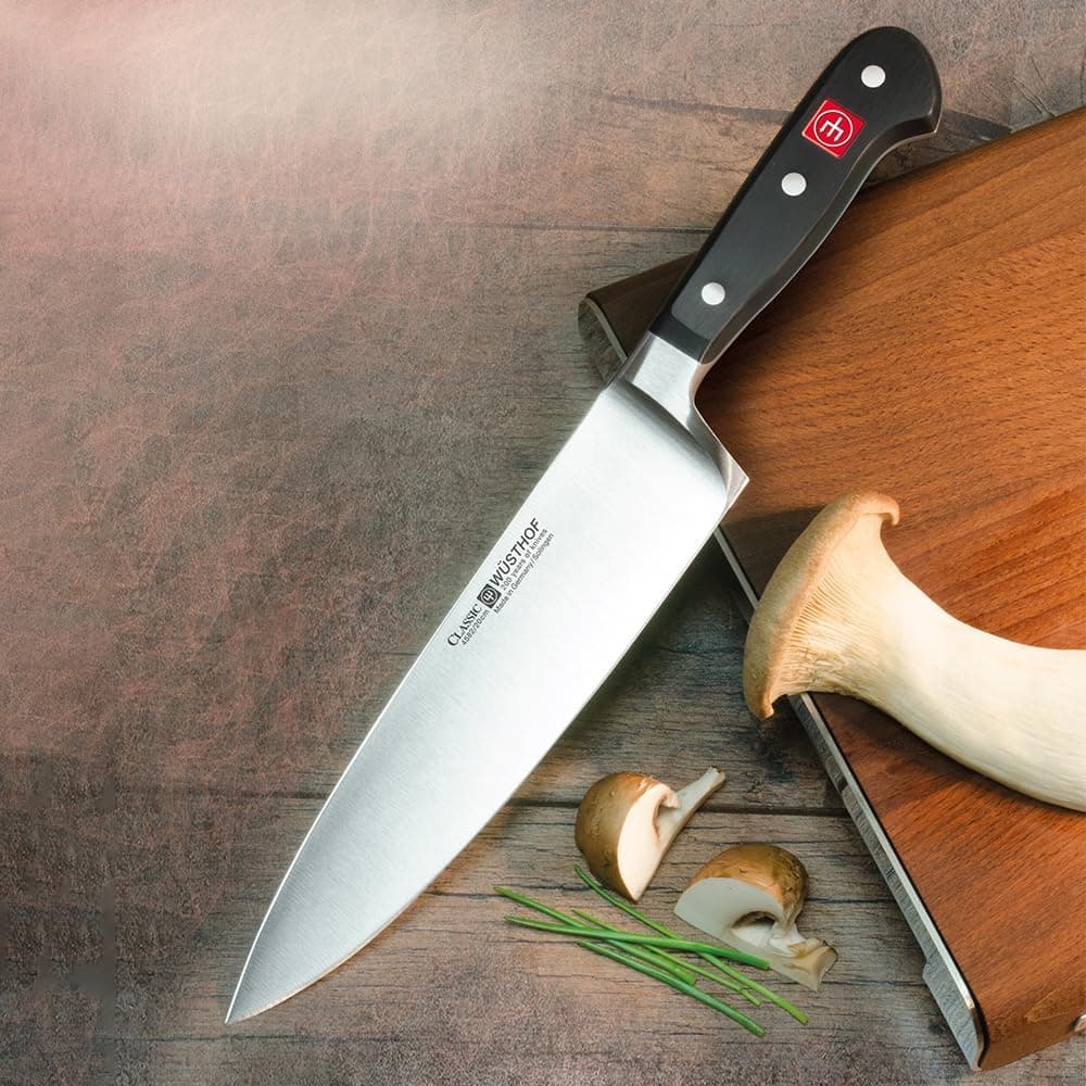 Wüsthof Classic 8-inch chef’s knife with a black handle on a white background