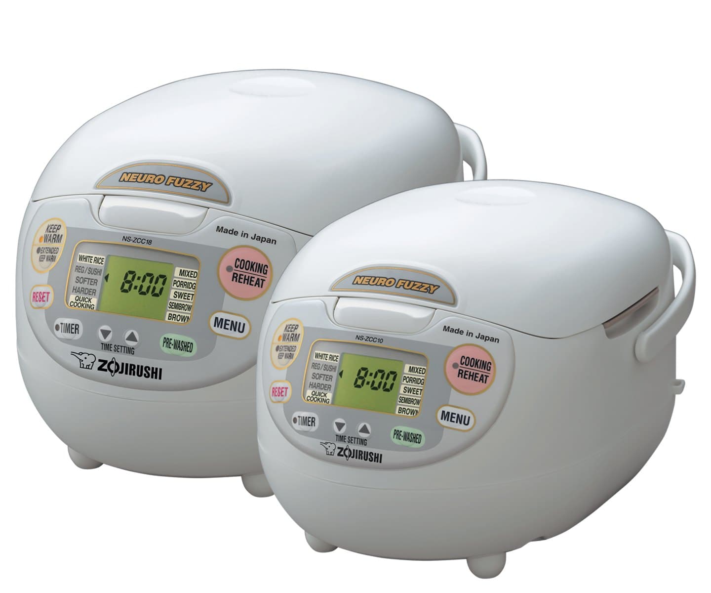 White Zojirushi NS-ZCC10 Neuro Fuzzy rice cooker with the lid closed